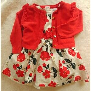 dress 9 months Carters girl floral print with red cardigan infant wear baby
